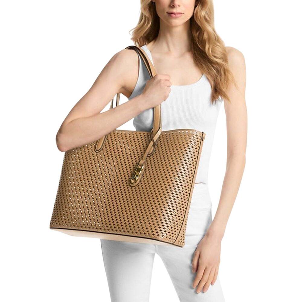 Michael Kors Eliza Extra-Large Hand-Woven Leather Tote Bag in Camel